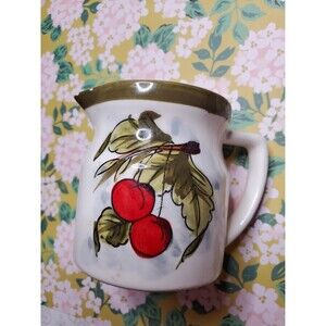 Vintage Hand-Painted Cherry Pitcher - Gift Ideas Creation Phila. PA - Retro Farm